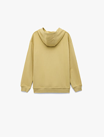 Kapşonlu Uzun Kollu Kanguru Cepli Pamuklu Sweatshirt