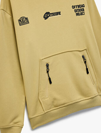 Kapşonlu Uzun Kollu Kanguru Cepli Pamuklu Sweatshirt