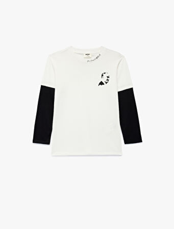 Atatürk Baskılı Uzun Kollu Bisiklet Yaka Pamuklu Tişört