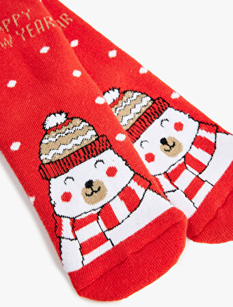 Yeni Yıl Temalı Pamuklu Havlu Çorap 