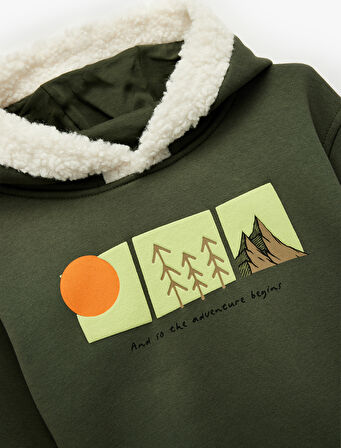 Uzun Kollu Baskılı Kapşonlu Oversize Sweatshirt