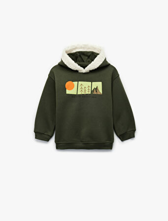 Uzun Kollu Baskılı Kapşonlu Oversize Sweatshirt