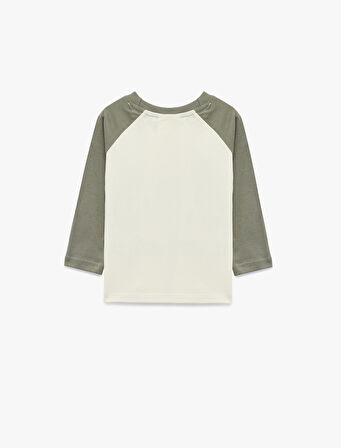 Uzun Kollu Bisiklet Yaka Baskılı Pamuklu Tişört