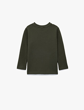 Pamuklu Uzun Kollu Bisiklet Yaka Dokulu Basic Tişört