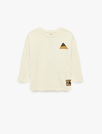 Pamuklu Uzun Kollu Bisiklet Yaka Baskılı Tişört