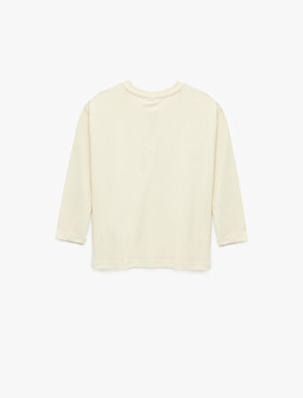 Pamuklu Uzun Kollu Bisiklet Yaka Baskılı Tişört