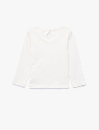 Bisiklet Yaka Uzun Kollu Fırfır Detaylı Pamuklu Tişört