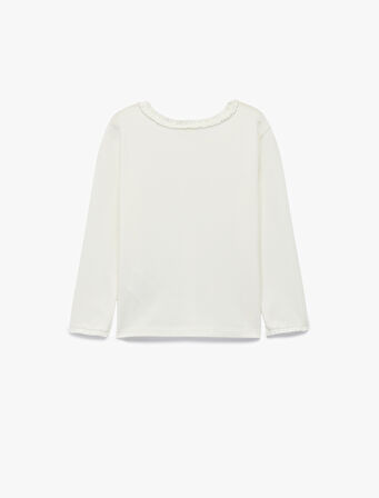 Fırfırlı Uzun Kollu Bisiklet Yaka Pamuklu Basic Tişört