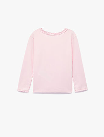 Fırfırlı Uzun Kollu Bisiklet Yaka Pamuklu Basic Tişört