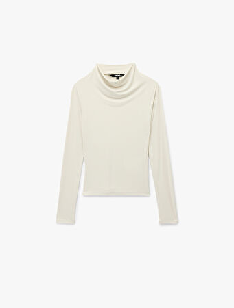 Slim Fit Modal Kumaş Uzun Kollu Dökümlü Dik Yaka Bluz