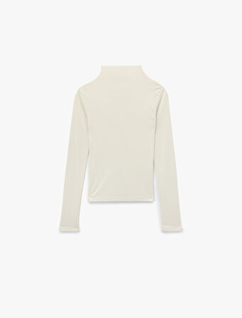 Slim Fit Modal Kumaş Uzun Kollu Dökümlü Dik Yaka Bluz