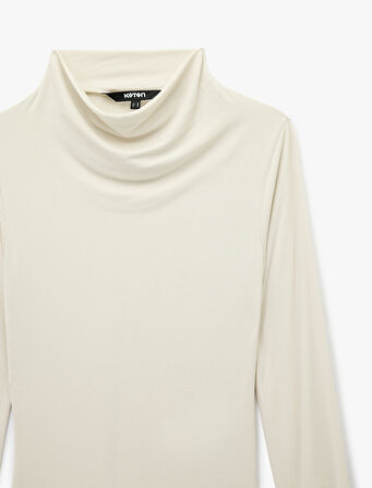 Slim Fit Modal Kumaş Uzun Kollu Dökümlü Dik Yaka Bluz