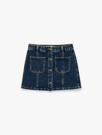 Pamuklu Düğmeli Cep Detaylı Mini Denim Etek
