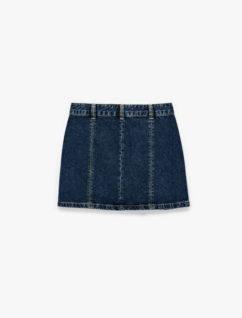 Pamuklu Düğmeli Cep Detaylı Mini Denim Etek