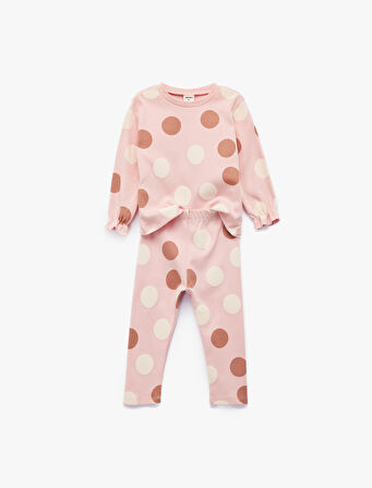 Pamuklu Puantiyeli 2'li Tayt ve Tişört Seti