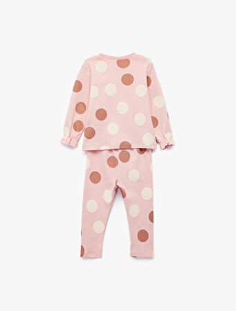 Pamuklu Puantiyeli 2'li Tayt ve Tişört Seti