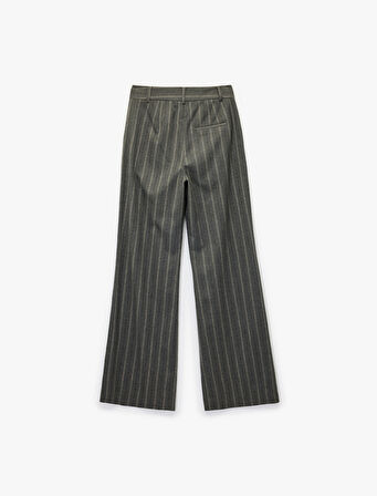 Yüksek Bel Viskon Karışımlı Çizgili Pileli Geniş Paça Pantolon