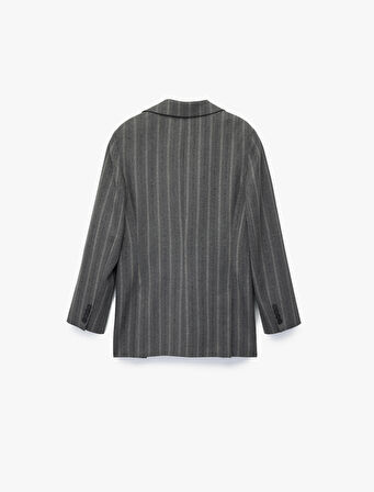 Viskon Karışımlı Düğmeli Cep Detaylı Kruvaze Yaka Çizgili Blazer Ceket