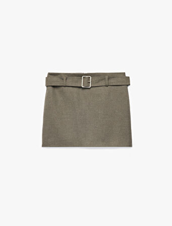 Kemer Detaylı Viskon Karışımlı A Kesim Mini Etek