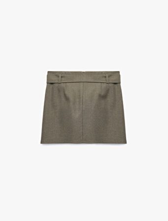 Kemer Detaylı Viskon Karışımlı A Kesim Mini Etek