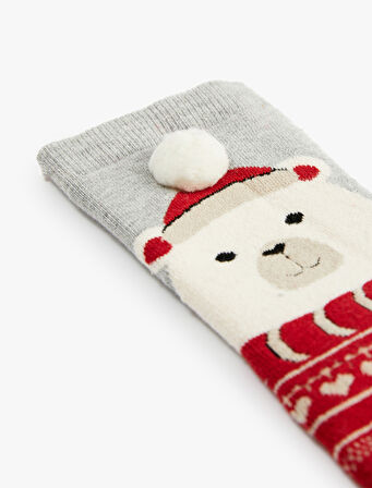 Pamuklu Yılbaşı Temalı Desenli Havlu Soket Çorap