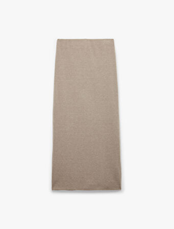 Slim Fit Düğmeli Yırtmaç Detaylı Midi Triko Kalem Etek