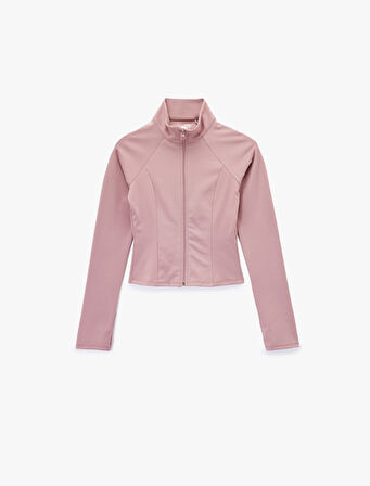 Slim Fit Uzun Kollu Dik Yaka Fermuarlı Spor Sweatshirt