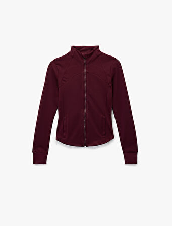 Slim Fit Uzun Kollu Dik Yaka Cepli Fermuarlı Spor Ceket