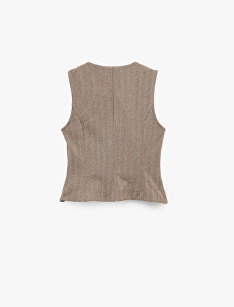 Slim Fit Bisiklet Yaka Düğmeli Desenli Yelek