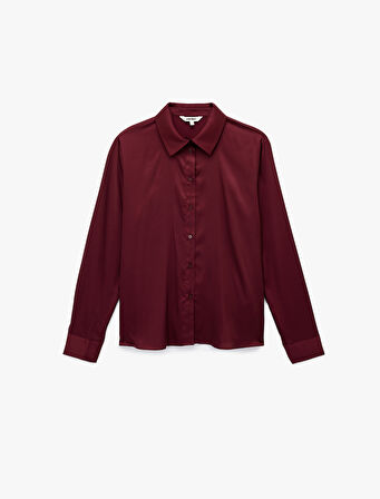 Regular Fit Düğmeli Uzun Kollu Saten Gömlek