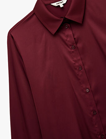 Regular Fit Düğmeli Uzun Kollu Saten Gömlek