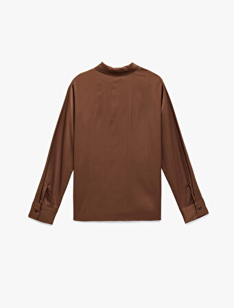 Regular Fit Düğmeli Uzun Kollu Saten Gömlek