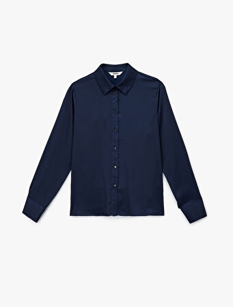 Regular Fit Düğmeli Uzun Kollu Saten Gömlek