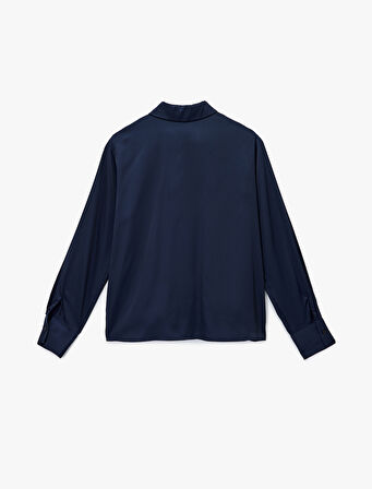 Regular Fit Düğmeli Uzun Kollu Saten Gömlek