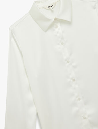 Bol Kalıp Düğmeli Klasik Yaka Uzun Kollu Saten Gömlek