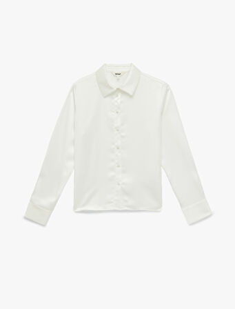 Bol Kalıp Düğmeli Klasik Yaka Uzun Kollu Saten Gömlek