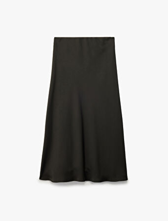 Regular Fit Midi Boy Saten Kloş Etek