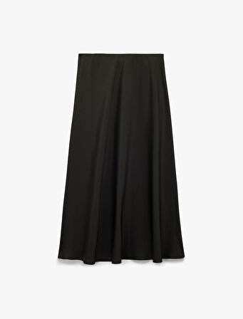 Regular Fit Midi Boy Saten Kloş Etek