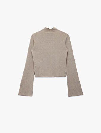 Slim Fit Uzun Çan Kollu Dik Yaka Bluz