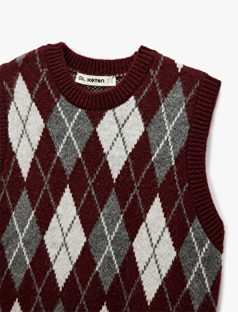 Bisiklet Yaka Kolsuz Triko Baklava Desenli Yelek