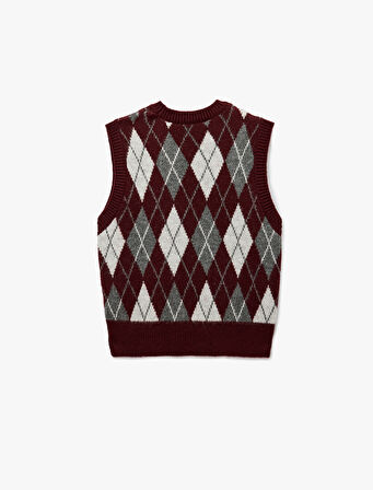 Bisiklet Yaka Kolsuz Triko Baklava Desenli Yelek