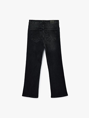 Yüksek Bel Dar Kalıp Düğmeli Cepli İspanyol Paça Crop Jean Pantolon - Flare Jeans