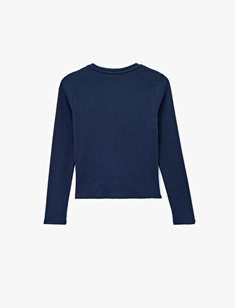 Uzun Kollu Bisiklet Yaka Dikiş Detaylı Çıtçıt Düğmeli Hırka