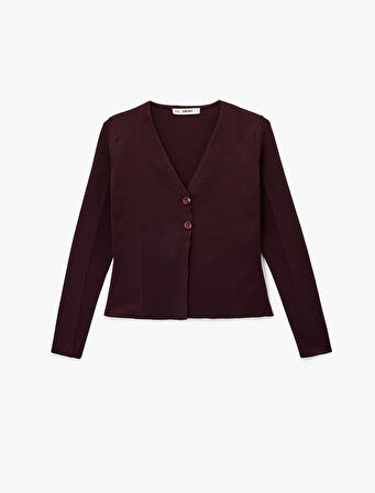 Düğmeli Uzun Kollu V Yaka Triko Hırka