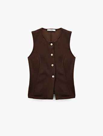 Slim Fit Kolsuz Bisiklet Yaka Düğme Detaylı Hırka