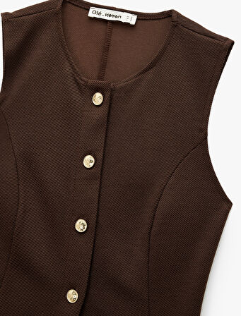 Slim Fit Kolsuz Bisiklet Yaka Düğme Detaylı Hırka