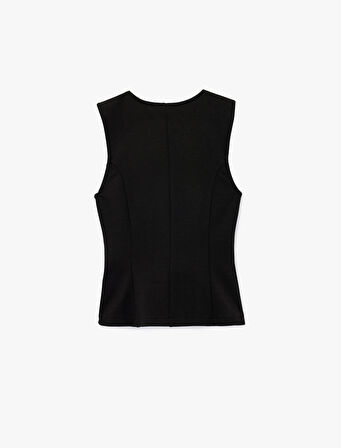 Slim Fit Kolsuz Bisiklet Yaka Düğme Detaylı Hırka