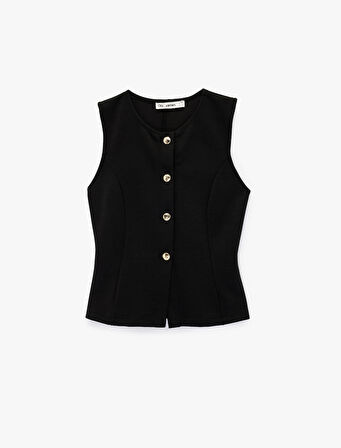 Slim Fit Kolsuz Bisiklet Yaka Düğme Detaylı Hırka