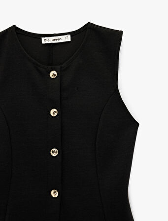 Slim Fit Kolsuz Bisiklet Yaka Düğme Detaylı Hırka