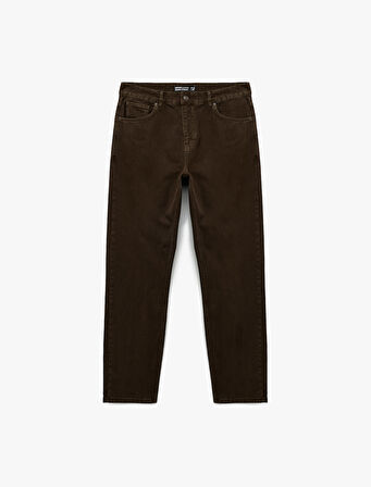 Normal Bel Pamuklu Vintage Straight Jean Pantolon